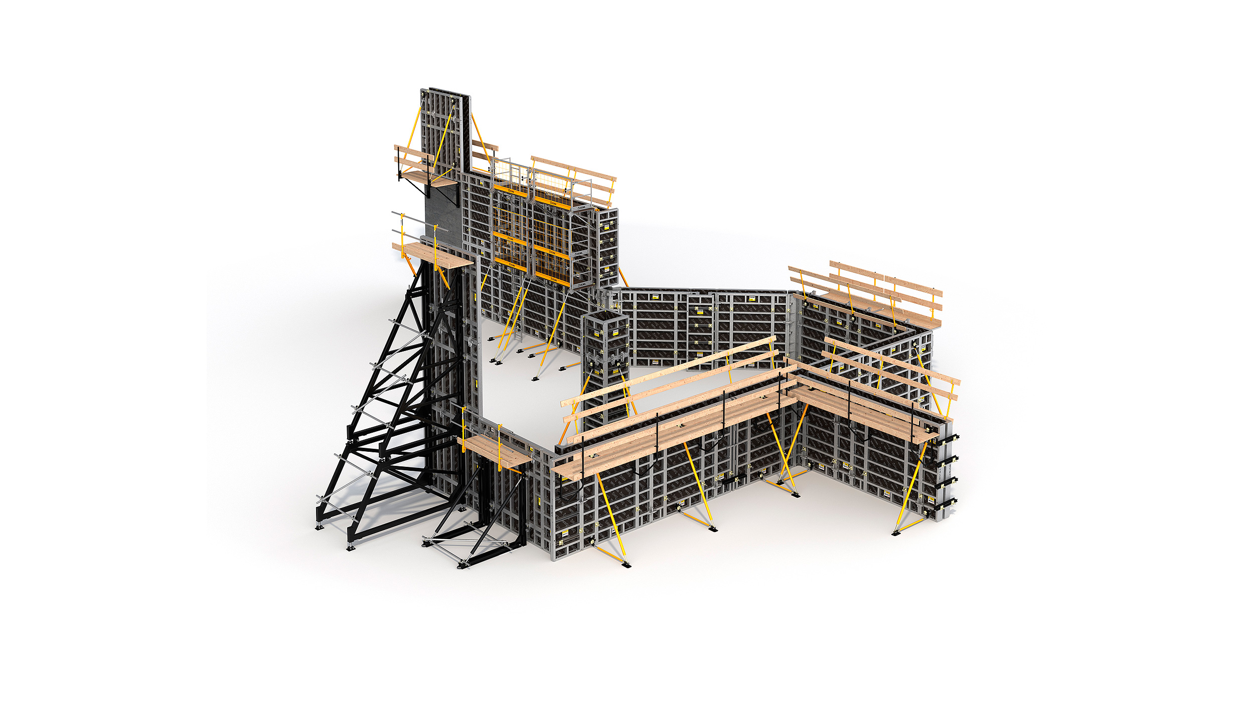 Système de coffrage modulaire pour la construction de tout type de structures verticales en béton. Il se distingue par son haut rendement et des coûts de main-d’œuvre réduits.