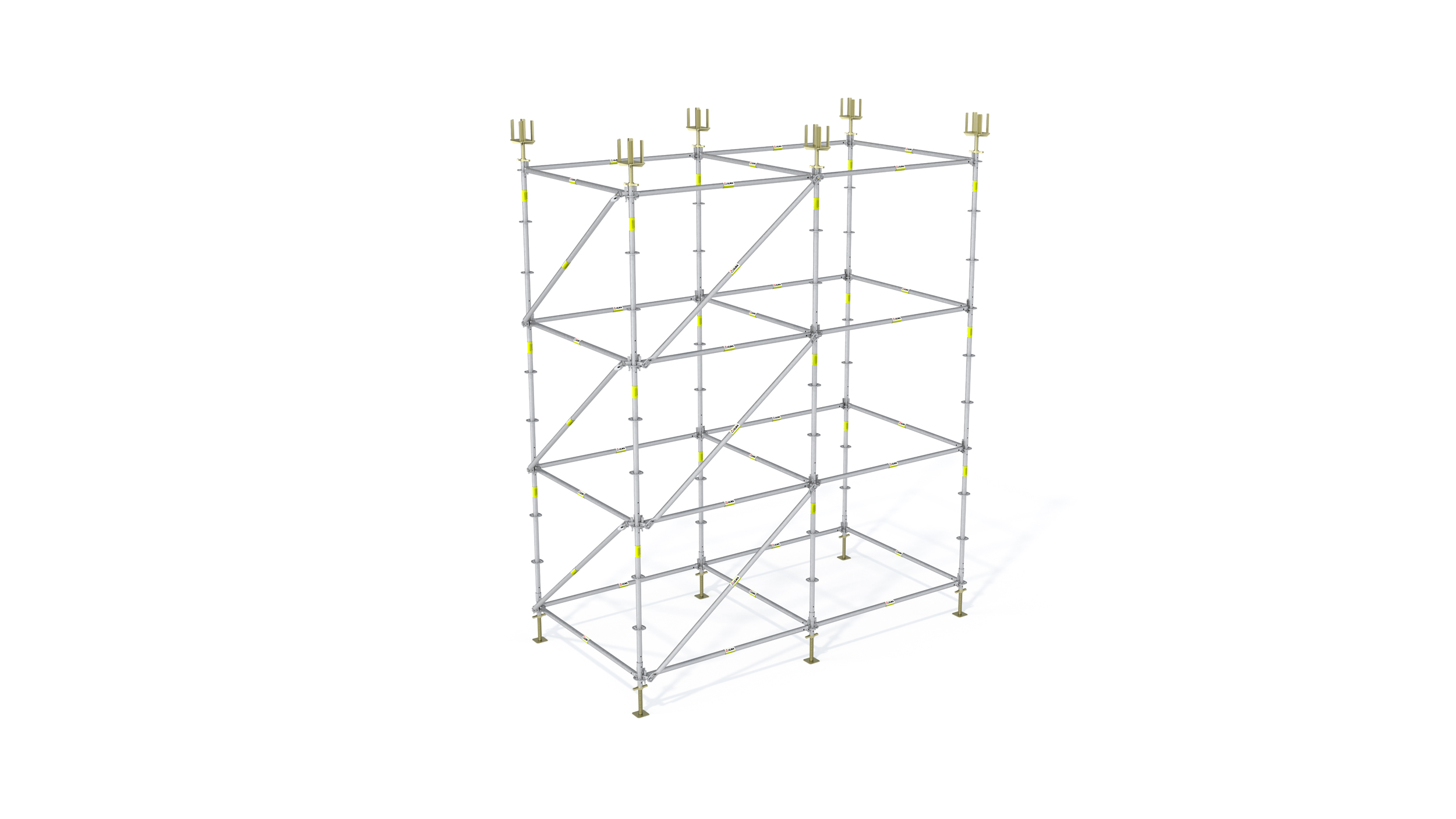 Tour d'étaiement légère et modulaire. Multiples configurations possibles de tours de d’étaiement. Conçue principalement pour la construction.